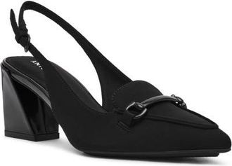 Anne Klein Royce Slingback Pointed Toe Pump in Black Stretch at Nordstrom, Size 7.5