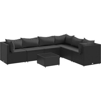 vidaXL Set De Muebles De Jard&iacute;n Y Cojines 7 Pzas Rat&aacute;n Sint&eacute;tico Negro Vidaxl