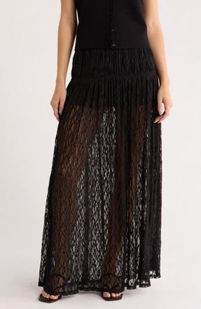 NSR Floral Lace Maxi Skirt in Black at Nordstrom Rack, Size X-Large