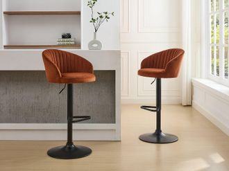 Vente-Unique Sgabello da bar Altezza regolabile in Velluto e Metallo Nero Terracotta - Lotto di 2 - DORALIZ