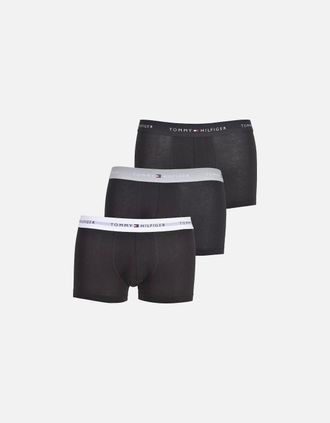 Tommy Hilfiger Mens 3-Pack Signature Cotton Boxer Trunks, Black with grey/white - Black/Black - Size: 35/34/32