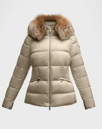 Moncler Boed Hooded Shearling-Trimmed Short Down Jacket