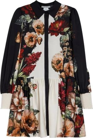 Alice & Olivia Jurk met bloemenprint en smockmouwen - Dames - Shirt Kleedjes - Veelkleurig - M - Kleedjes
