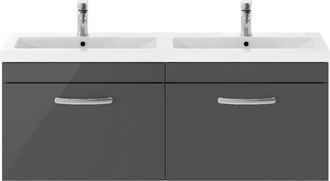 Nuie Nuie - Athena Gloss Grey 1200mm Wall Hung 2 Drawer Vanity Unit and Double Ceramic Basins - ATH077F