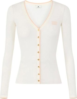 Elisabetta Franchi Truien & Vesten, Dames, Beige, XS, Leer, Rib gebreide cardigan