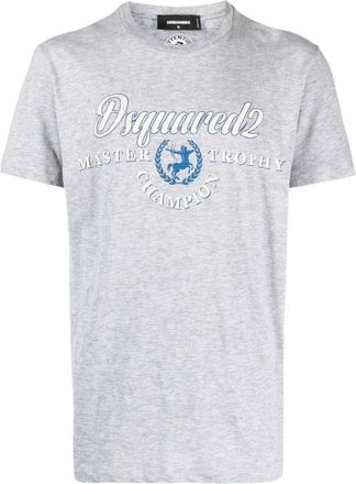 Dsquared2 T-shirt van grijze katoenmix met logoprint - Heren - T-shirts - Grijs - M - Katoen - Tops