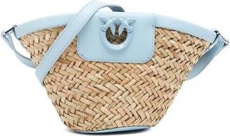 Pinko Pinko, Tassen, Dames, Beige, ONE Size, Leer, Love Summer Bucket Rafia + Vitello Seta