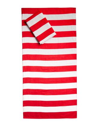 döhler Dohler Set Of 2 Horizontal Cabana Stripes Red Beach Towel