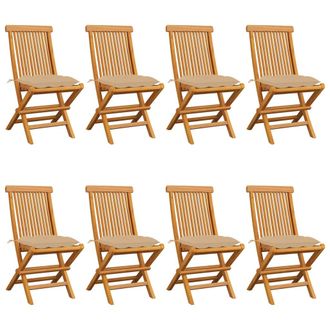 vidaXL Sillas De Jard&iacute;n 8 Unidades Madera De Teca Con Cojines Beige Vidaxl