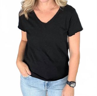Dear John Denim Vanya V-Neck Slub Tee In Black