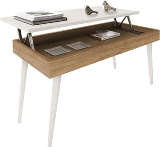 HOGAR 24 Mesa Centro Elevable Madera Color Encerado y Blanco