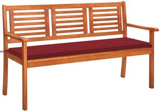 vidaXL Banco De Jard&iacute;n 3 Plazas Madera Maciza Eucalipto Y Coj&iacute;n 150 Cm Vidaxl