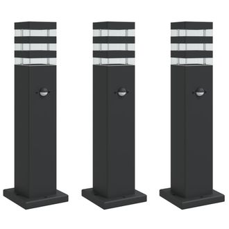 vidaXL L&aacute;mparas Suelo Exterior Con Sensor 3 Uds Aluminio Negro 50 Cm Vidaxl