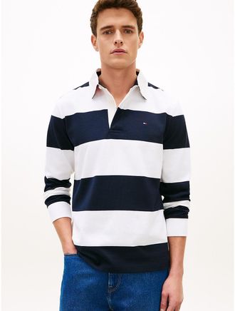 Tommy Hilfiger Mens Regular Fit Stripe Rugby Polo - White - XXL