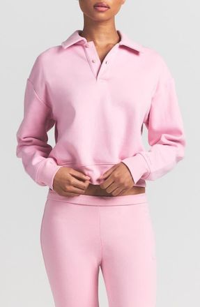 SKIMS Cotton Fleece Blend Polo Sweatshirt in Halite at Nordstrom, Size Xx-Small
