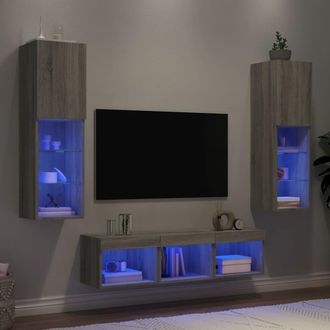 vidaXL Vidaxl - Muebles Tv Pared Con Led 5 Pzas Madera Ingenier&iacute;a Gris Sonoma