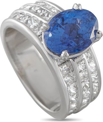 Luxury Bazaar 18K White Gold 1.50ct Diamond and Sapphire Ring MF13-051526