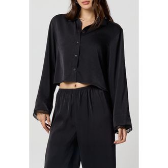 Florence By Mills Silky Satin Crop Sleep Shirt in Black at Nordstrom Rack, Size X-Large
