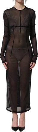 Dolce & Gabbana Sheer Fitted Maxi Jurk - Dames - Maxi kleedjes - Zwart - S - Nylon - Kleedjes