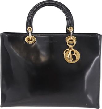Dior Vintage Lady Dior Patent Black Patent_Leather Handbag (Pre-Owned)