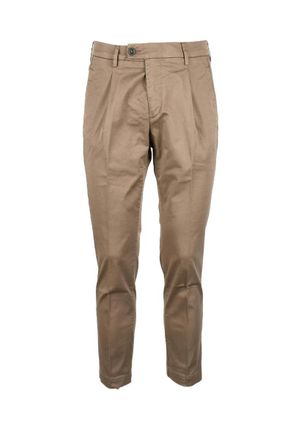 Bro-Ship Brown Cotton Stretch Trousers With Functional Pockets And Flexibility