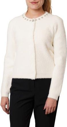 Cyrus Embellished Fuzzy Cardigan in Vanilla Puff at Nordstrom Rack, Size X-Large