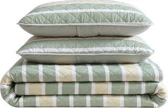 Nautica Varadero Stripe Reversible Cotton Quilt & Sham Set in Green Multi at Nordstrom Rack, Size Full/queen