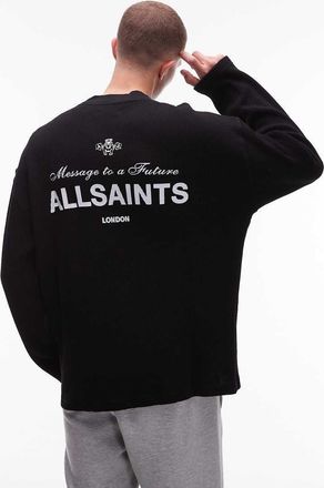AllSaints Herald - T-shirt a maniche lunghe in piqué nera-Nero