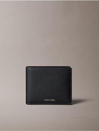 Calvin Klein Mens Leather Classic Bifold Wallet - Black