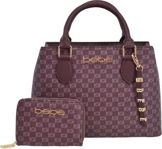 Bebe Adela Small Monogram Satchel with Wallet in Burgundy at Nordstrom Rack
