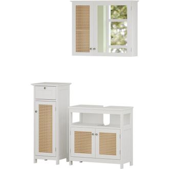 Vicco Conjunto De Muebles De Ba&ntilde;o Rosario, Blanco, 3 Piezas, Con Mueble Alto
