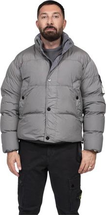 Stone Island Jassen, Heren, Grijs, L, Leer, Bomber Piuma Rds