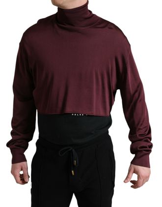 Dolce & Gabbana Maroon Viscose Turtleneck Pullover Mens Sweater