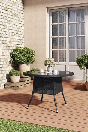 Living and Home Round Wicker Garden Dining Table With Parasol Hole in Black