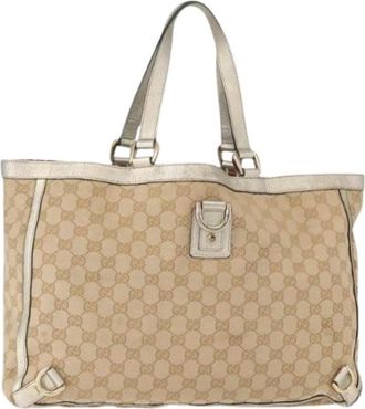 Gucci Pre-owned Tote Bags, female, Beige, Size: ONE SIZE Pre-owned Canvas Tote Bag