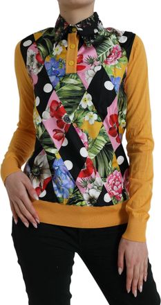 Dolce & Gabbana Womens Multicolor Patchwork Cashmere Henley Sweater Silk Nylon Clothing