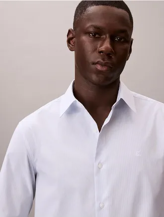 Calvin Klein Mens Cotton Stretch Stripe Classic Button-Down Shirt - Grey - 2XL