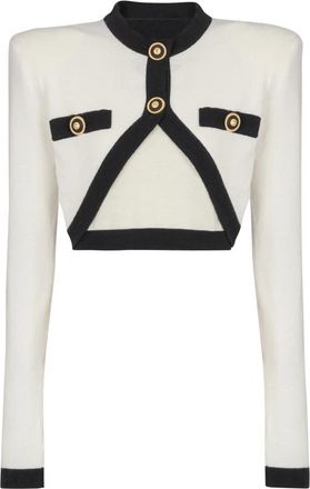 Balmain Gebreide trui met nep-vest ontwerp - Dames - Vesten - Beige - XS - Wol - Truien & Vesten