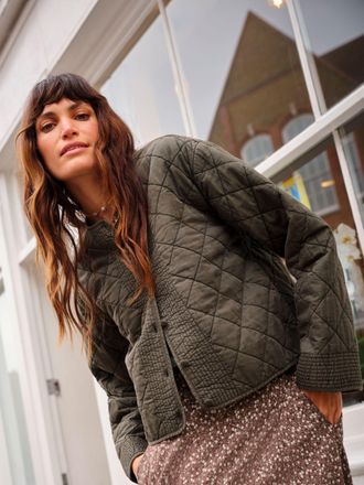 Fat Face FatFace Fleur Khaki Green Regular Embroidered Quilted Jacket