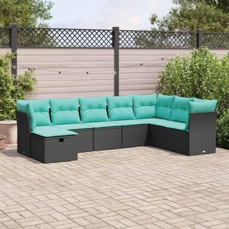 vidaXL Vidaxl Set De Sof&aacute;s De Jard&iacute;n Y Cojines 8 Piezas Rat&aacute;n Sint&eacute;tico Negro