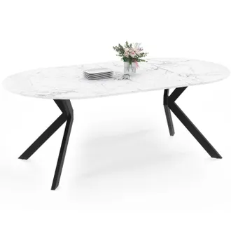 IDMarket Table &Agrave; Manger Extensible Ronde Alix 4-10 Personnes Pied Araign&eacute;e Noir Et Bois Effet Marbre Blanc Alaska 110 - 200 Cm