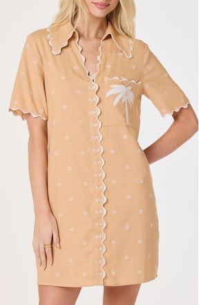 ASTR the Label Noelle Scallop Trim Shirtdress in Peach at Nordstrom, Size X-Large