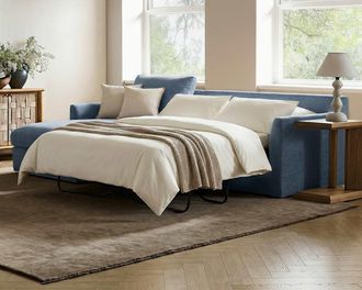 Castlery Agnes Chaise Sectional Sleeper Sofa, Left Facing, Dusty Blue, Removable Covers, Hidden Storage for Blue