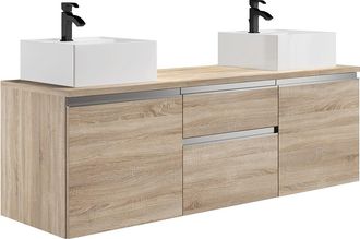 Vente-Unique Mueble de baño flotante con dos lavabos - Natural claro - 150 cm - JIMENA II