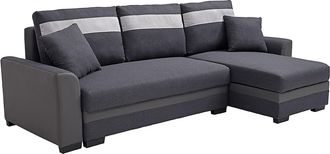 Vente-Unique Sof&aacute; rinconera reversible de tela y cuero sint&eacute;tico antracita GIANY II