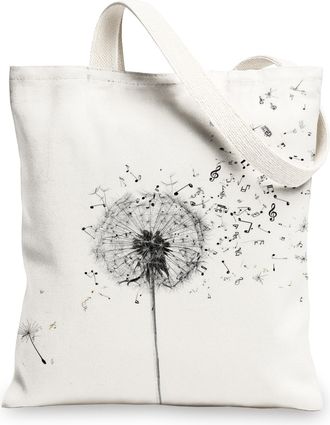 Generic Dandelion Canvas Tote Bags, Artistic Dandelion Print Reusable Grocery Bags, Lightweight Washable Shoulder Strap Canvas Bags for Gym Outdoor Travel Bea