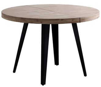 Mathi Design Mesa de comedor redonda extensible de madera oscura y acero negro D120