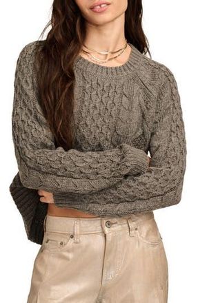 Lucky Brand Cable Stitch Crewneck Sweater in Charcoal Heather at Nordstrom Rack, Size Medium