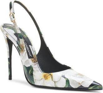 Dolce & Gabbana Gardenia Print Slingback Pump in Gardenia F.nero at Nordstrom, Size 9.5Us