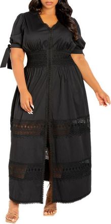 Buxom Couture Puff Sleeve Lace Maxi Dress in Black at Nordstrom, Size 3X